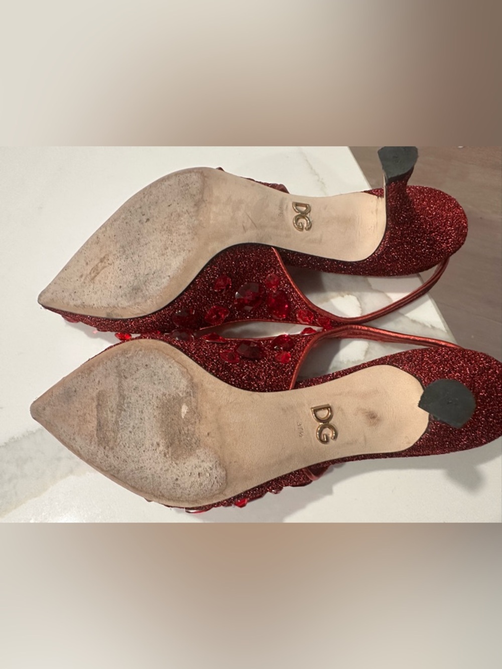 Dolce & Gabbana Red Jeweled Slingback Pointed Pumps - Picture 2 of 4